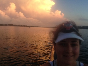 Morning training in the 1x with the sunrise coloring a thunderstorm.